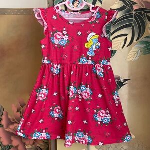 Smurf’s Smurfette pink floral drill shoulder dress 2/3
